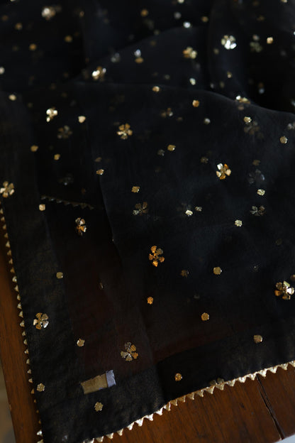 Black Noor Organza Silk Chikankari Unstitched Kurta Dupatta Set