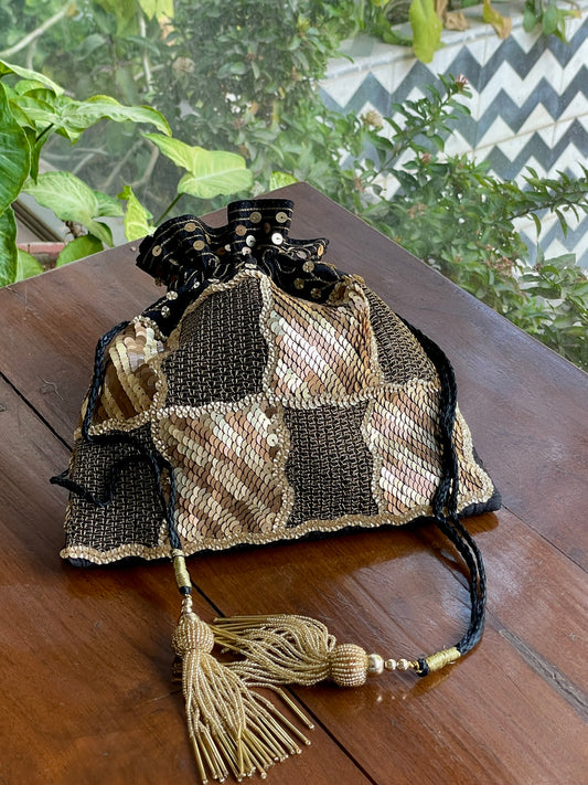 Black & Gold Raw Silk Zardosi Polti Bags