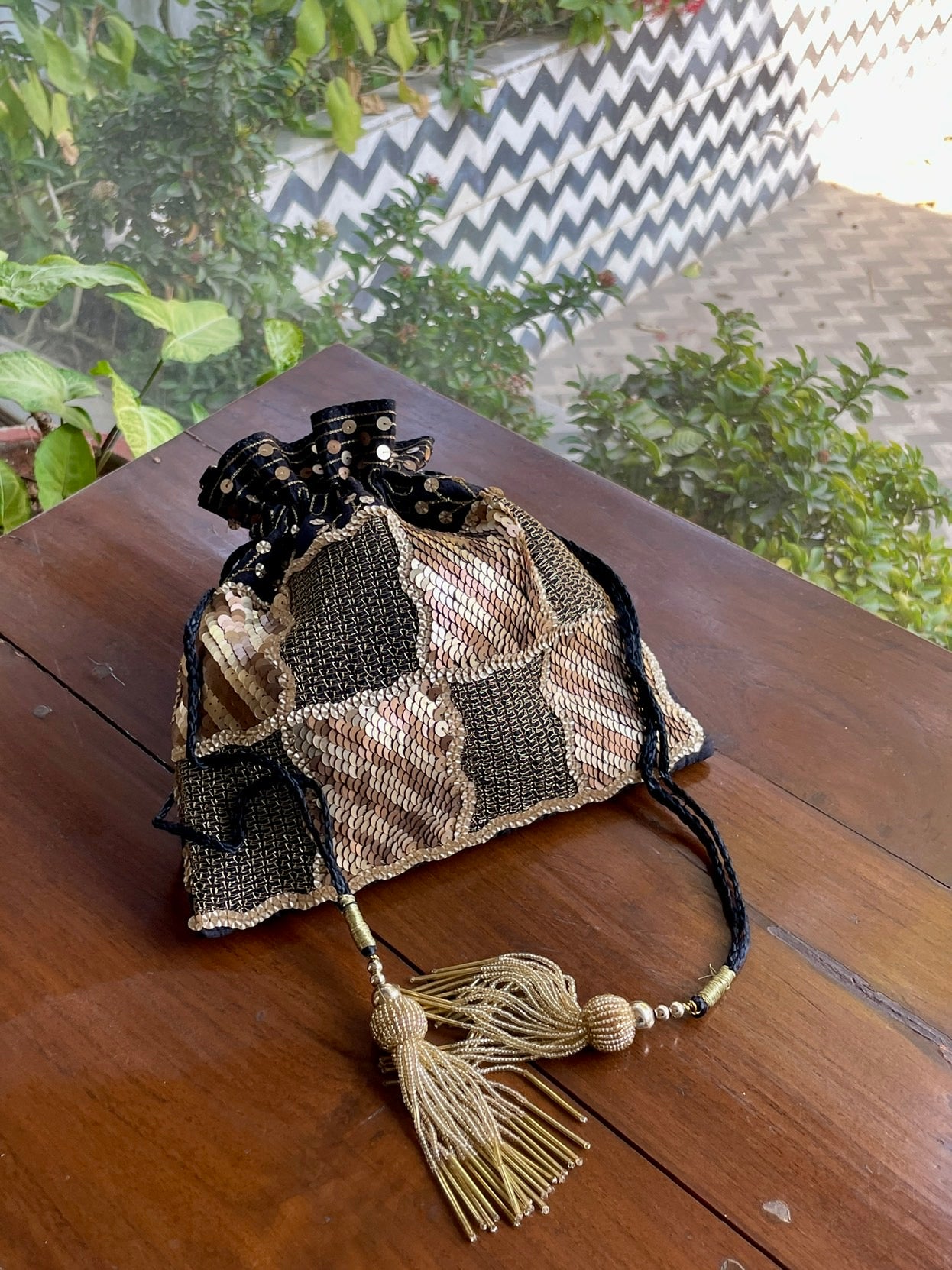 Black & Gold Raw Silk Zardosi Polti Bags