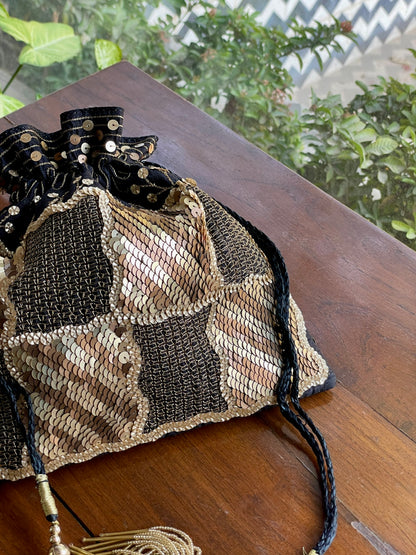 Black & Gold Raw Silk Zardosi Polti Bags