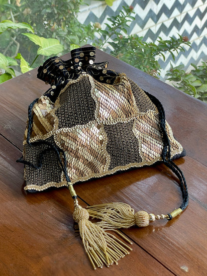 Black & Gold Raw Silk Zardosi Polti Bags
