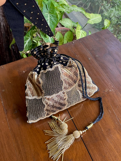 Black & Gold Raw Silk Zardosi Polti Bags