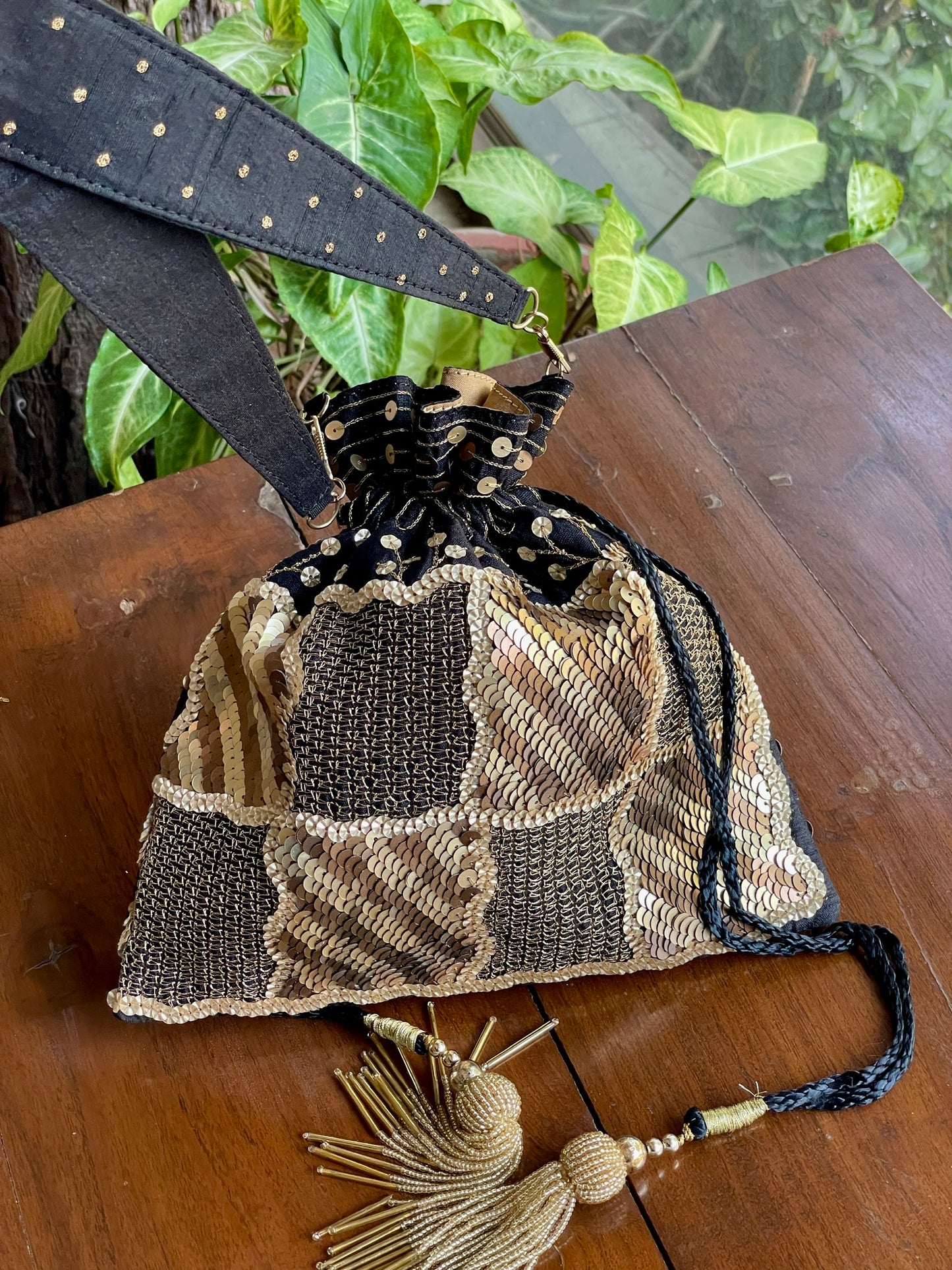 Black & Gold Raw Silk Zardosi Polti Bags