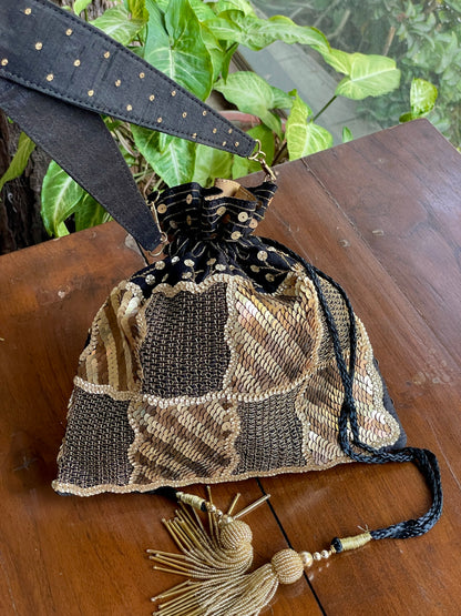 Black & Gold Raw Silk Zardosi Polti Bags