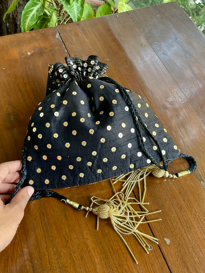 Black & Gold Raw Silk Zardosi Polti Bags