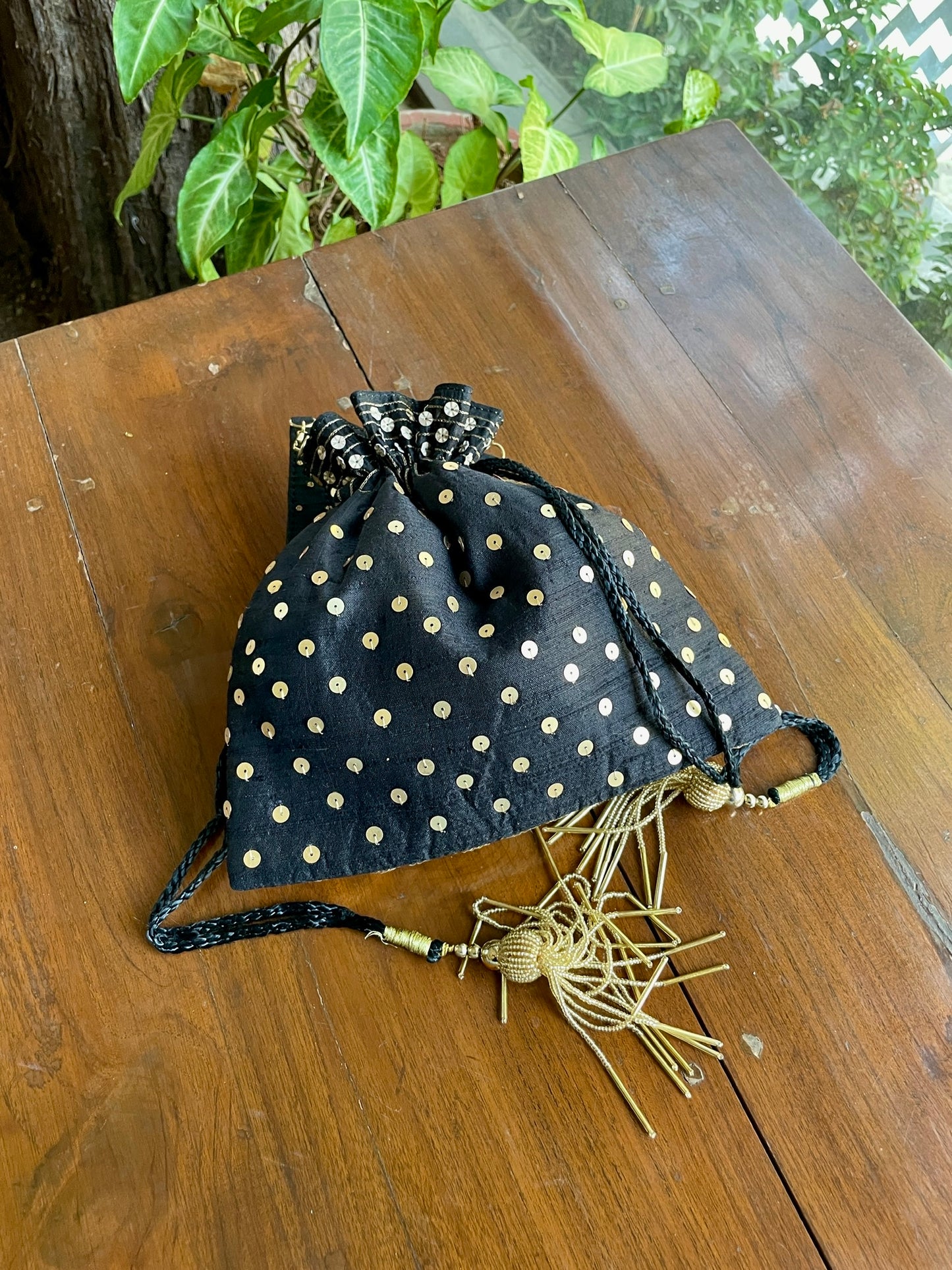 Black & Gold Raw Silk Zardosi Polti Bags
