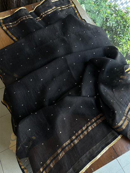 Black Shade Banarasi Zari Chanderi Unstitched Chikankari Fabric
