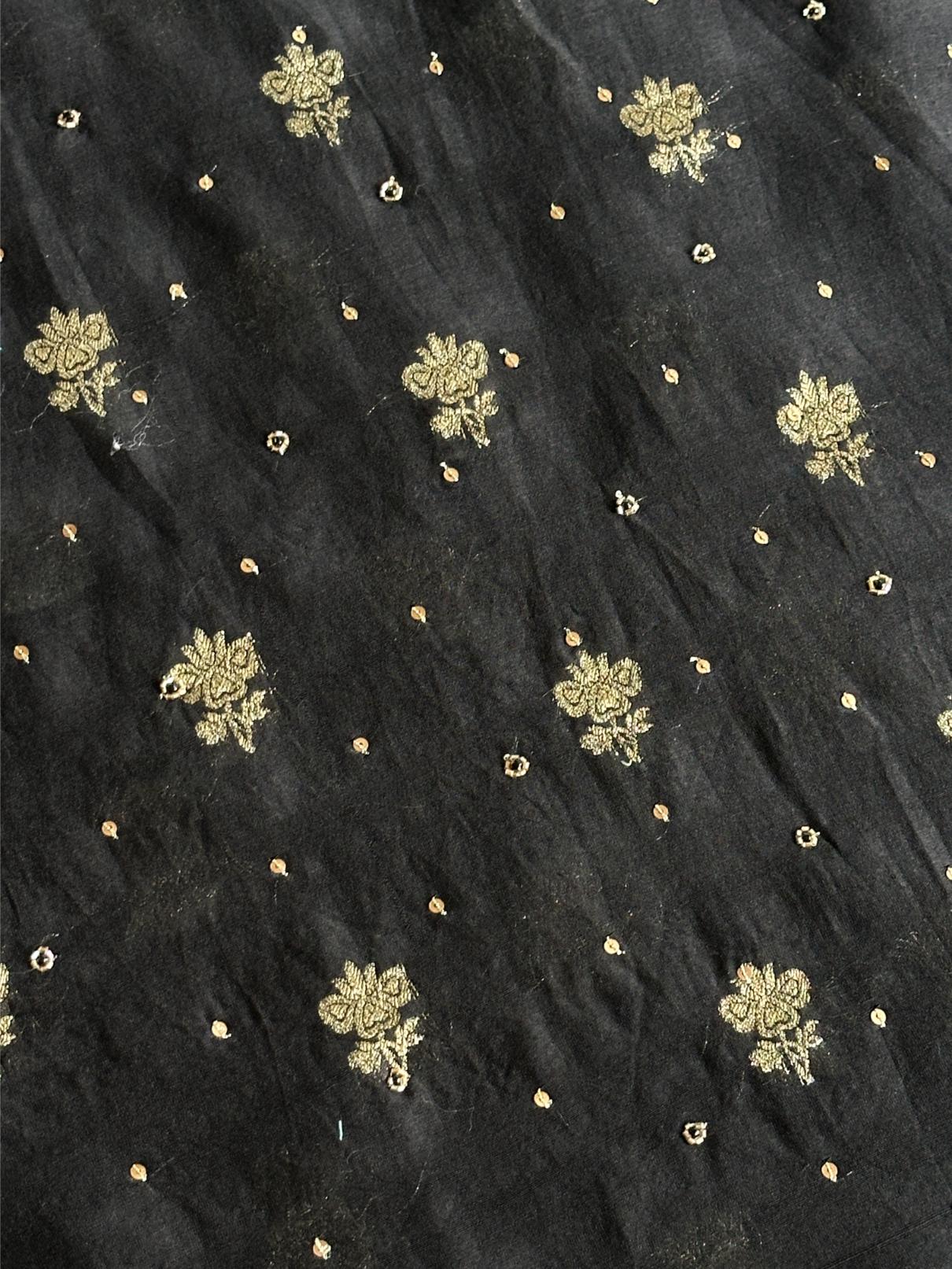 Black Shade Banarasi Zari Chanderi Unstitched Chikankari Fabric