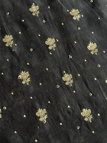 Black Shade Banarasi Zari Chanderi Unstitched Chikankari Fabric