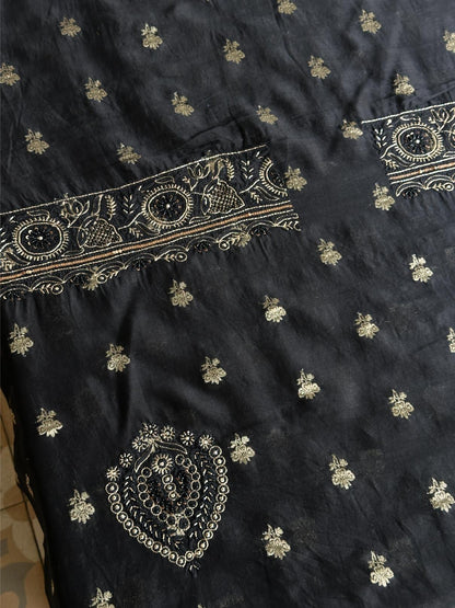 Black Shade Banarasi Zari Chanderi Unstitched Chikankari Fabric