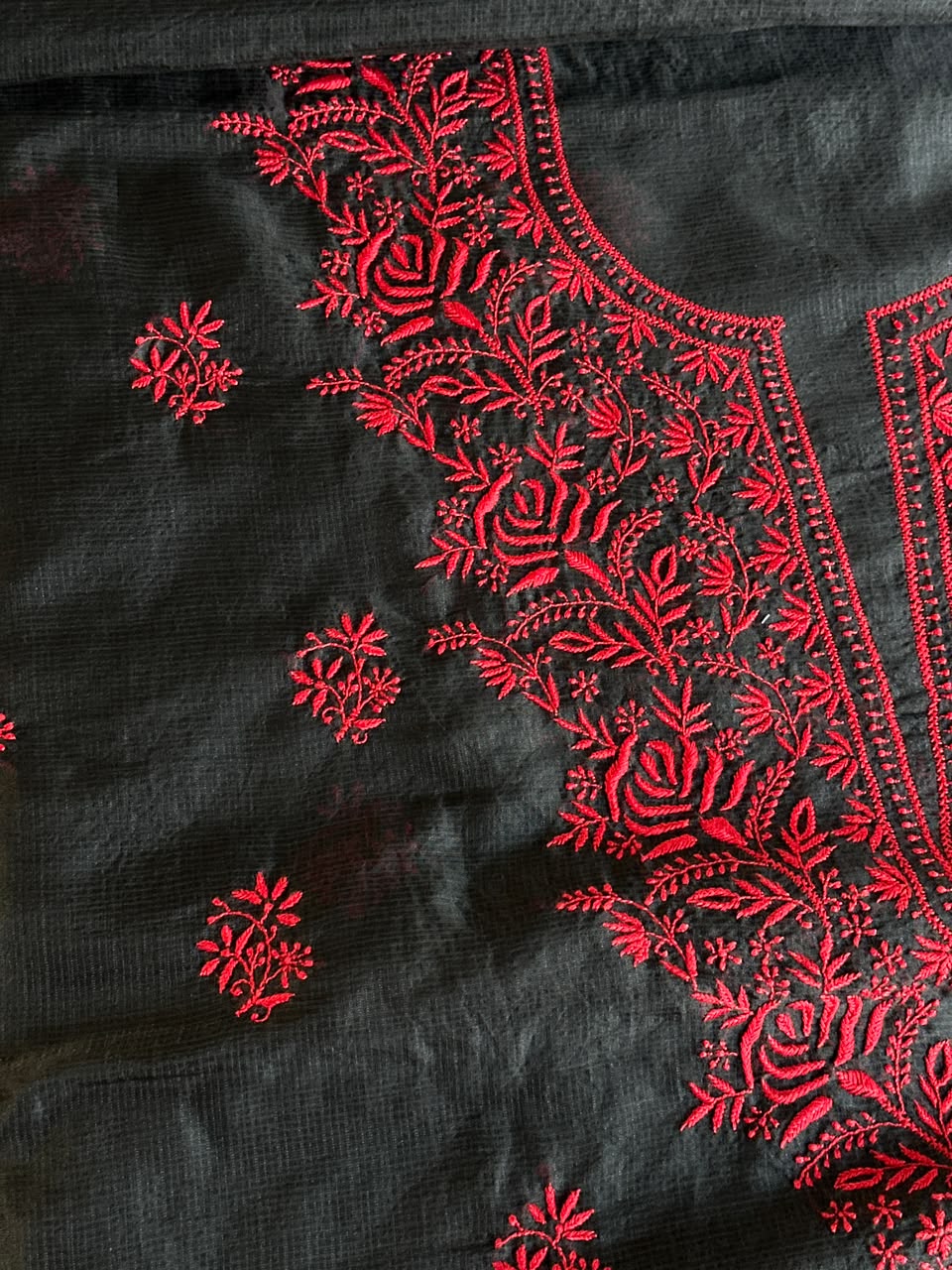 Black Shade Kota Chikankari Unstitched Suit Fabric