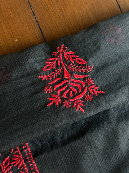 Black Shade Kota Chikankari Unstitched Suit Fabric