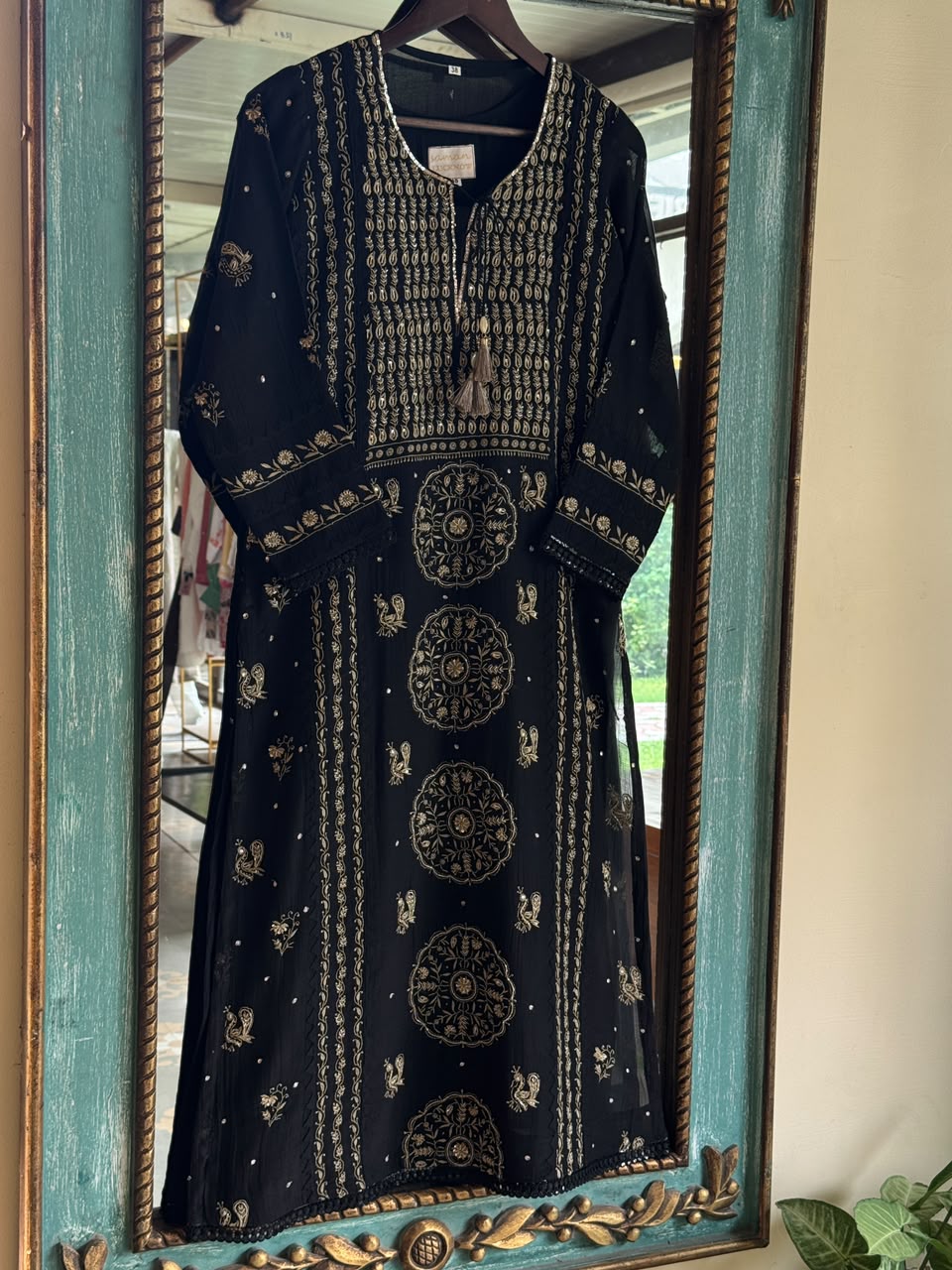Black Shade Malmal Pearl White Chikankari Ready to Wear Kurta Set