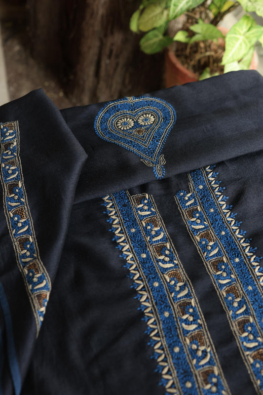 Black Shade Moonga Silk Chikankari Men’s Kurta Fabric