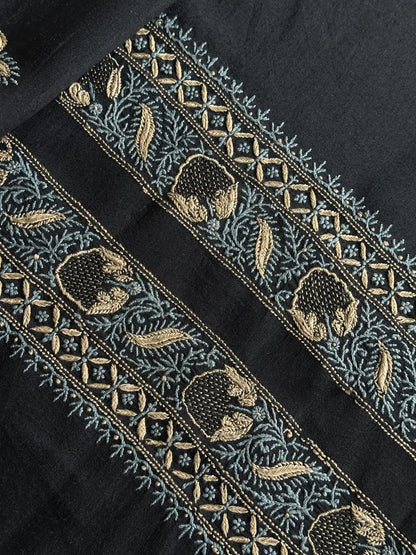 Black Shade Moonga Silk Chikankari Men’s Kurta Fabric