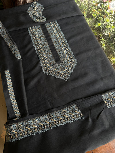 Black Shade Moonga Silk Chikankari Men’s Kurta Fabric