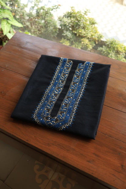 Black Shade Moonga Silk Chikankari Men’s Kurta Fabric