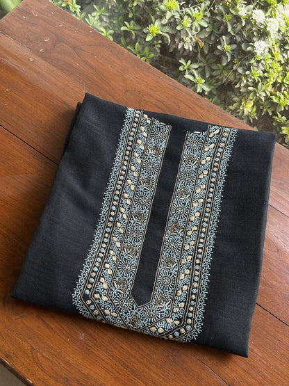Black Shade Moonga Silk Chikankari Men’s Kurta Fabric