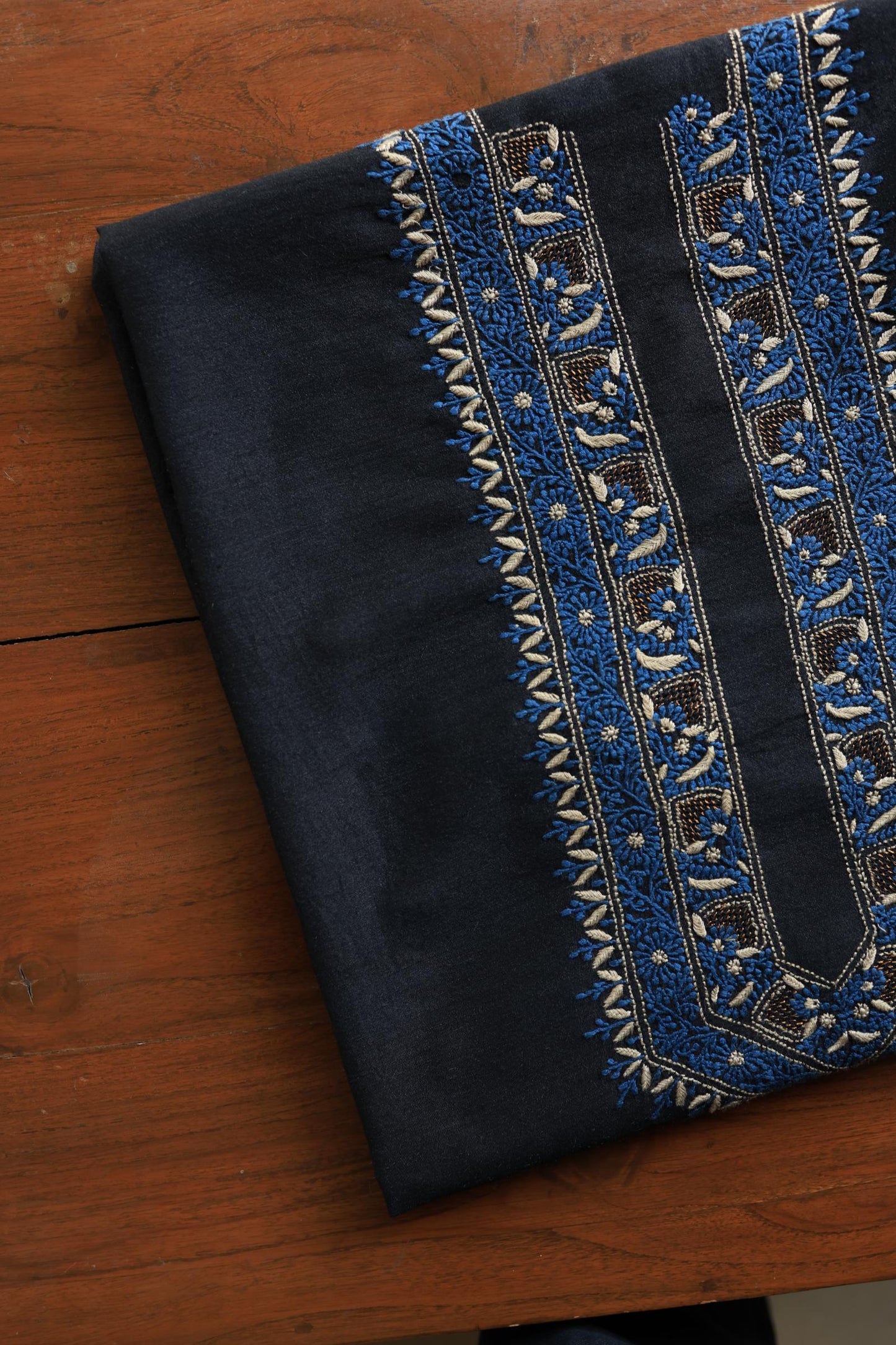 Black Shade Moonga Silk Chikankari Men’s Kurta Fabric