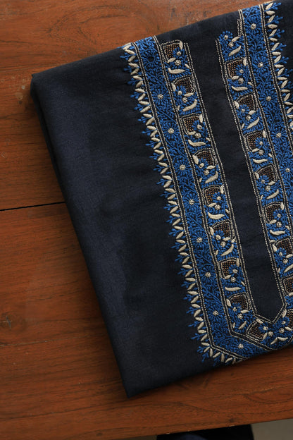 Black Shade Moonga Silk Chikankari Men’s Kurta Fabric