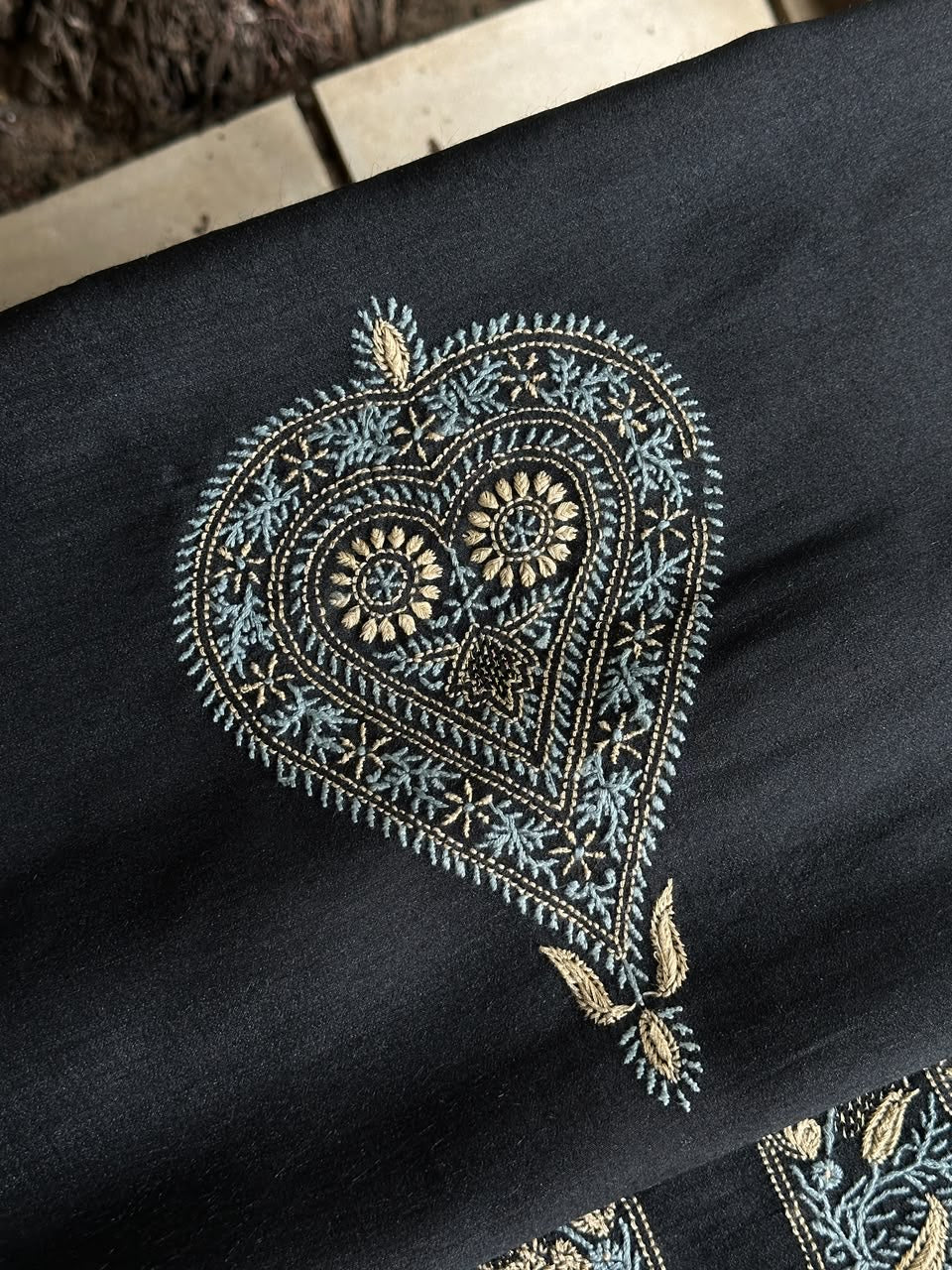 Black Shade Moonga Silk Chikankari Men’s Kurta Fabric