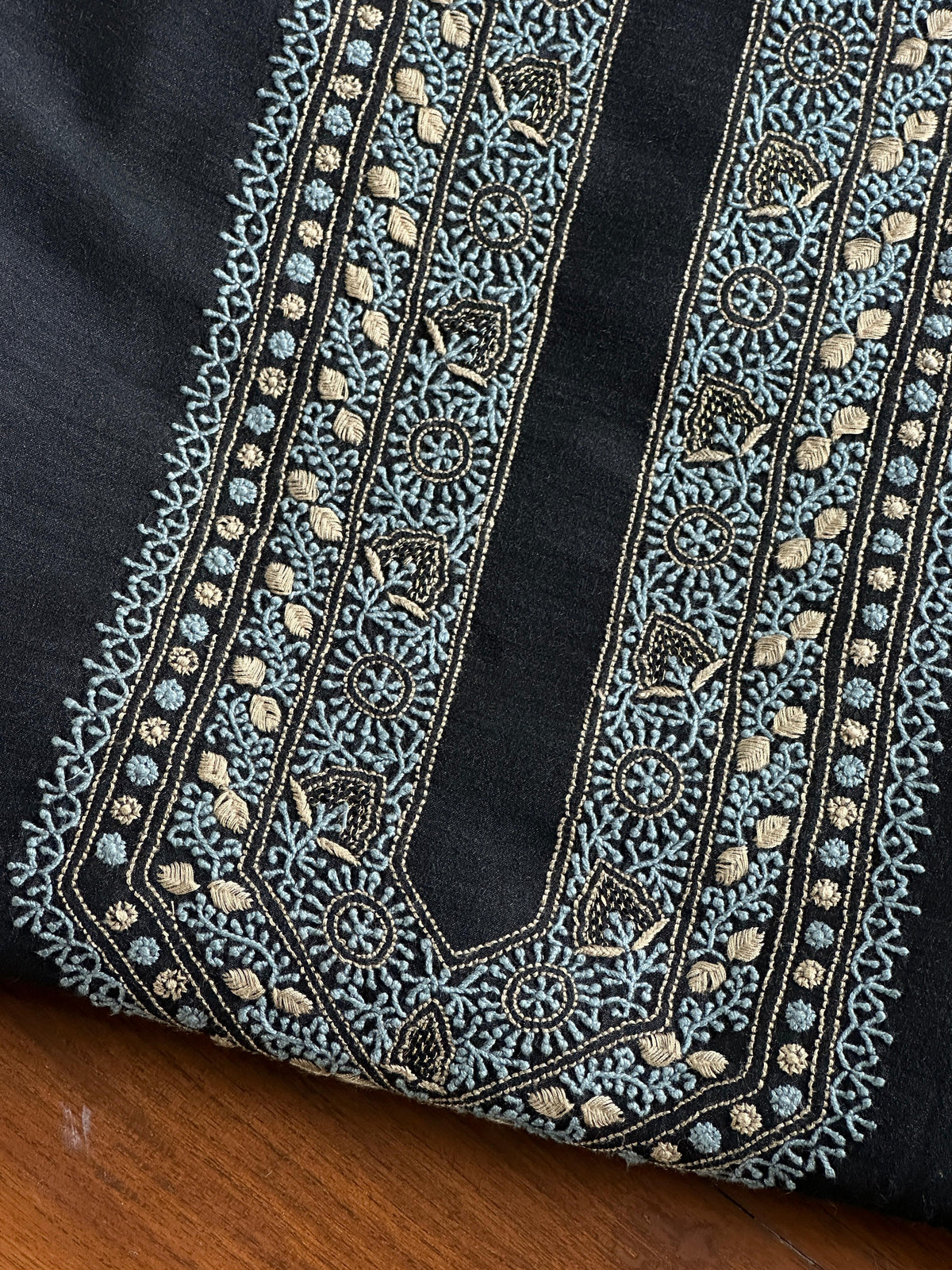 Black Shade Moonga Silk Chikankari Men’s Kurta Fabric