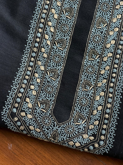 Black Shade Moonga Silk Chikankari Men’s Kurta Fabric