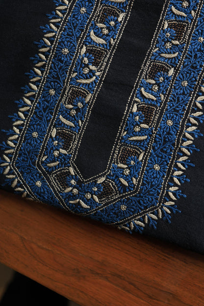 Black Shade Moonga Silk Chikankari Men’s Kurta Fabric
