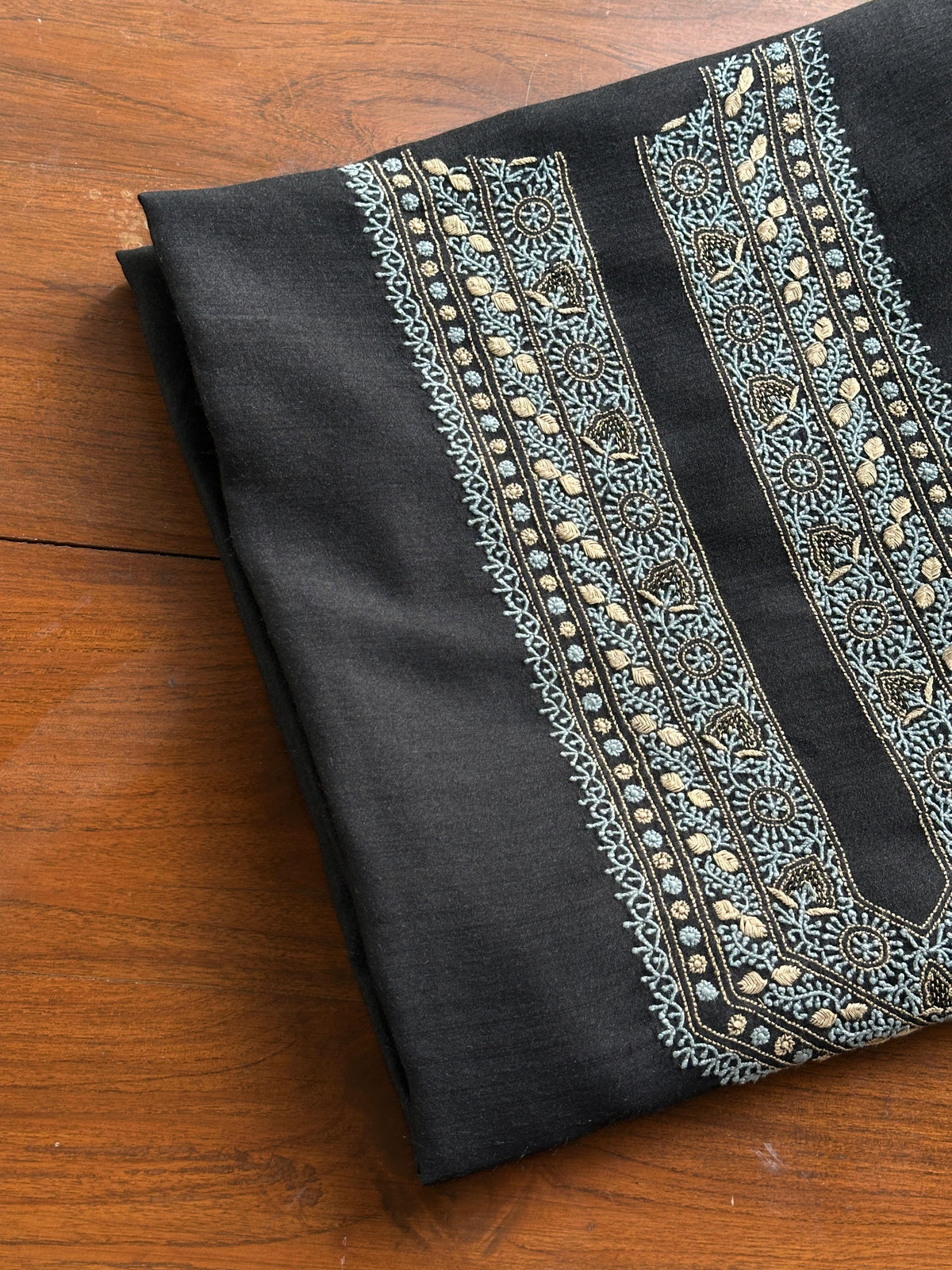 Black Shade Moonga Silk Chikankari Men’s Kurta Fabric