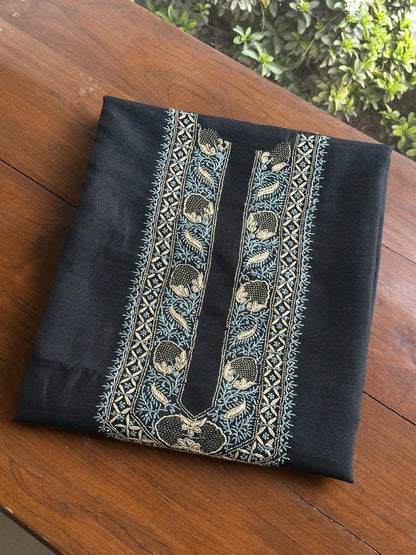 Black Shade Moonga Silk Chikankari Men’s Kurta Fabric
