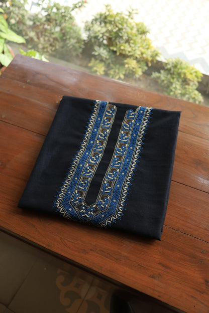 Black Shade Moonga Silk Chikankari Men’s Kurta Fabric