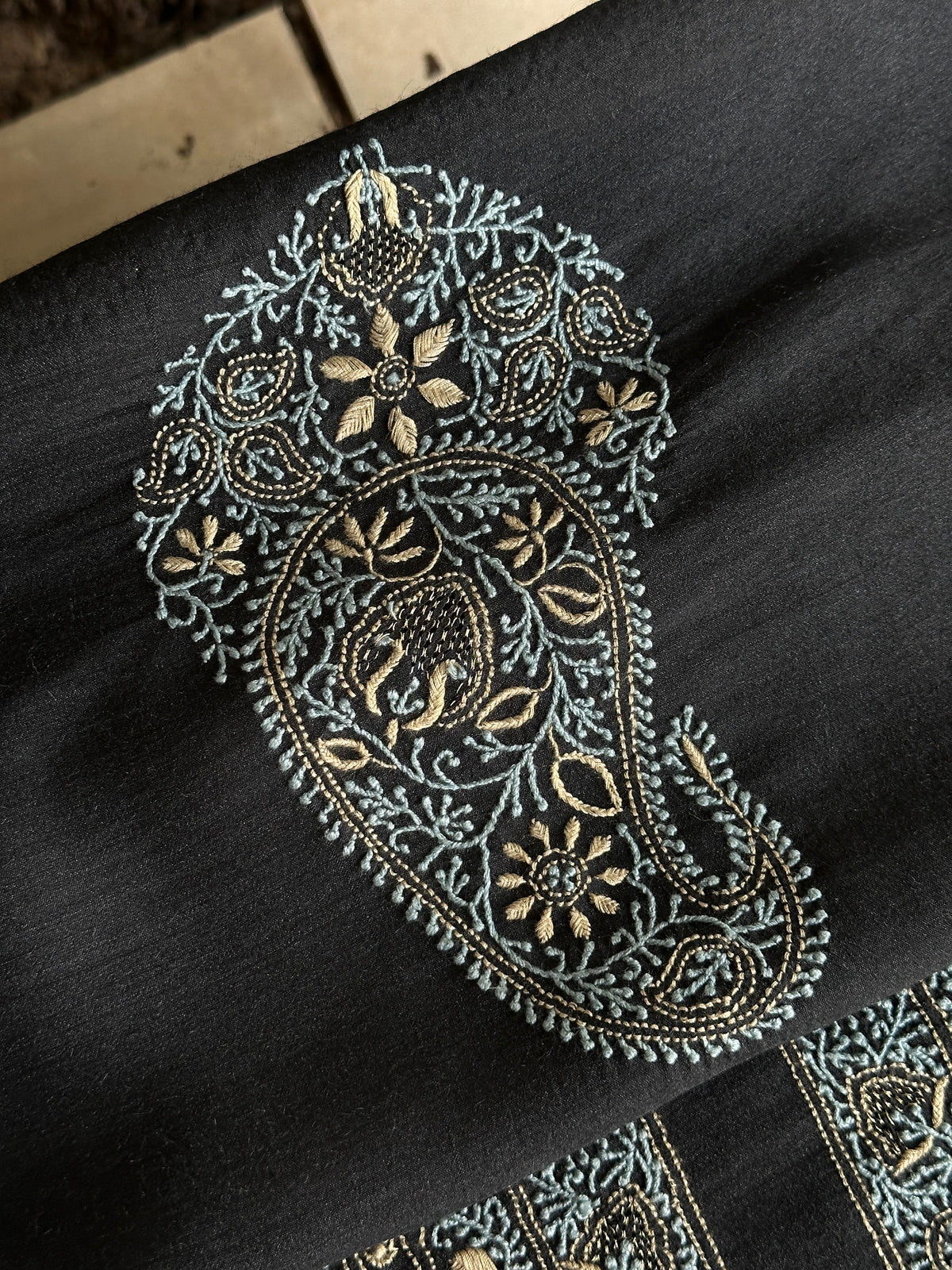 Black Shade Moonga Silk Chikankari Men’s Kurta Fabric