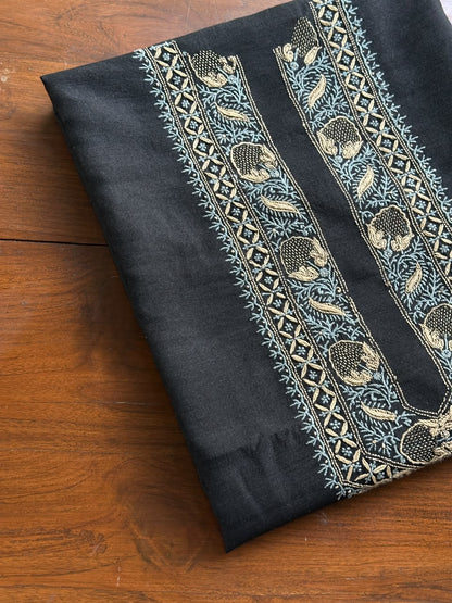 Black Shade Moonga Silk Chikankari Men’s Kurta Fabric