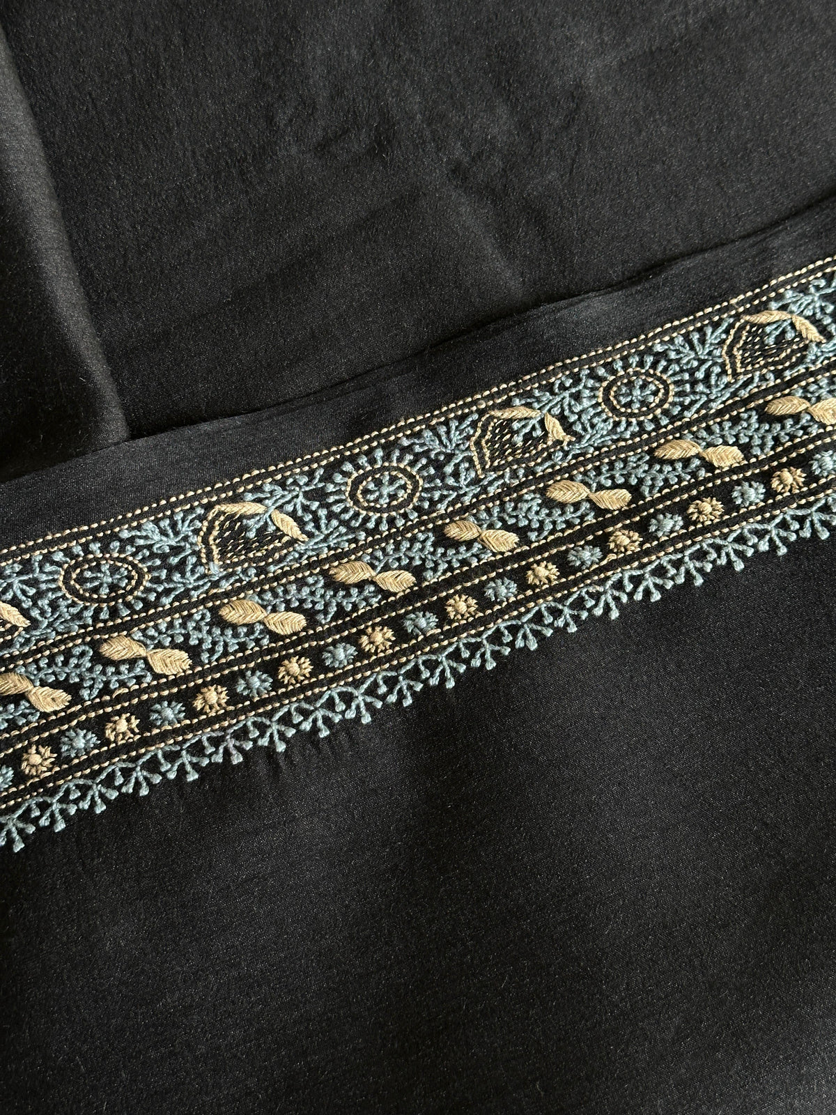 Black Shade Moonga Silk Chikankari Men’s Kurta Fabric