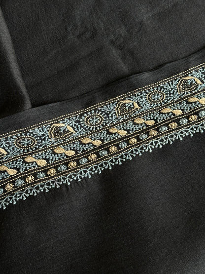 Black Shade Moonga Silk Chikankari Men’s Kurta Fabric
