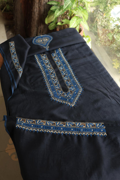 Black Shade Moonga Silk Chikankari Men’s Kurta Fabric