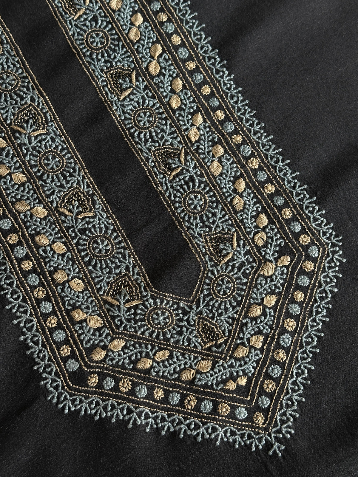Black Shade Moonga Silk Chikankari Men’s Kurta Fabric