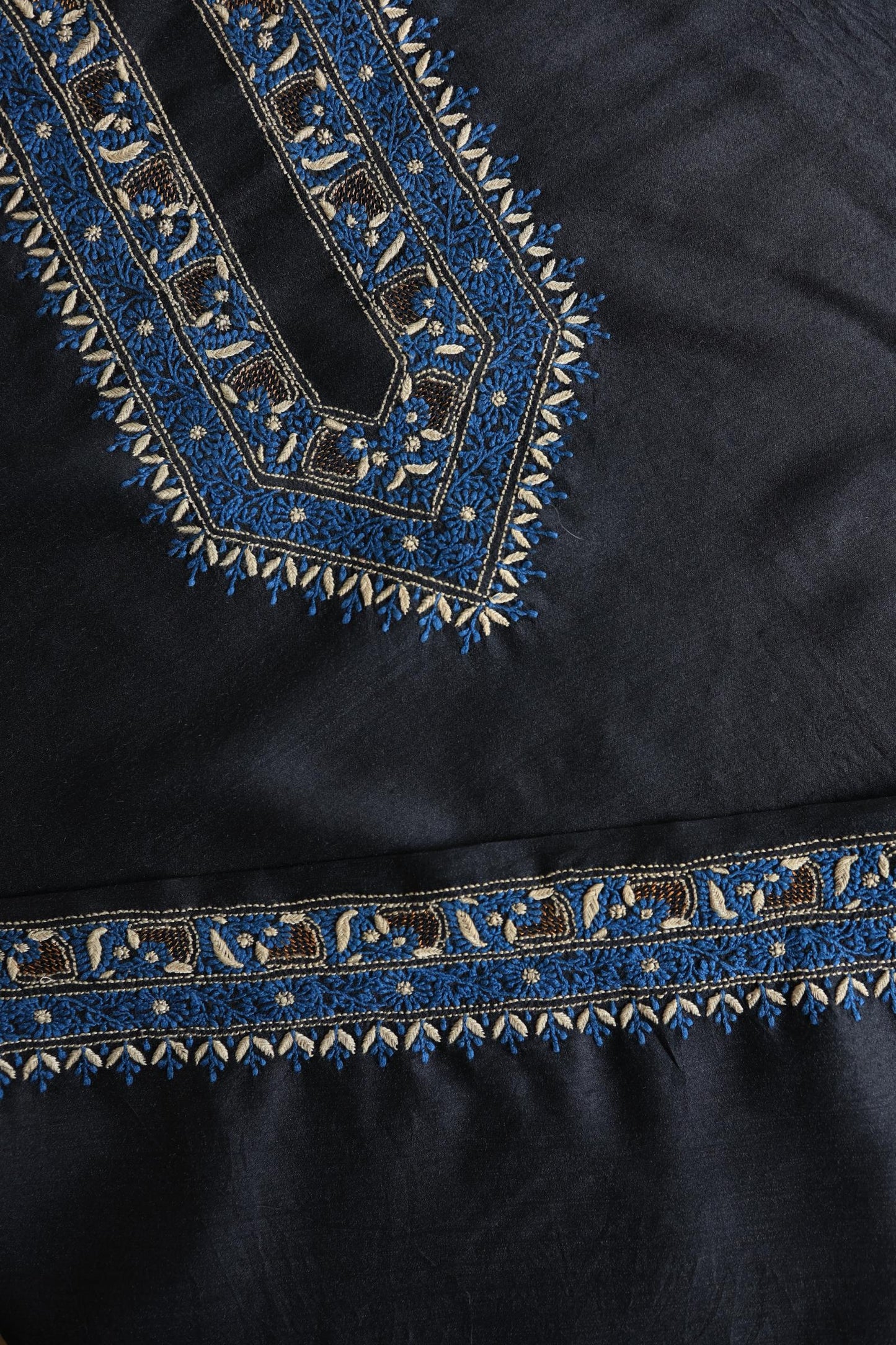 Black Shade Moonga Silk Chikankari Men’s Kurta Fabric