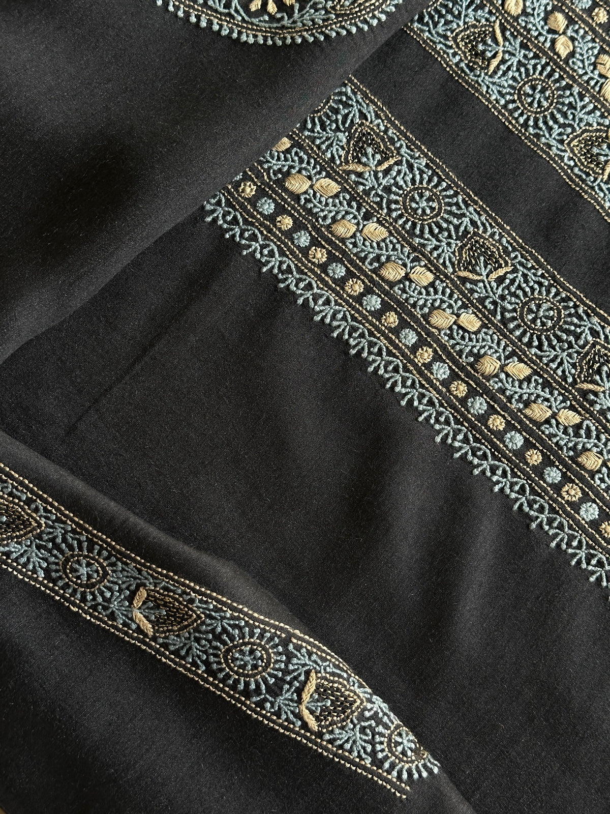 Black Shade Moonga Silk Chikankari Men’s Kurta Fabric