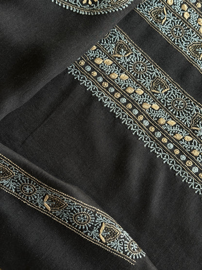 Black Shade Moonga Silk Chikankari Men’s Kurta Fabric