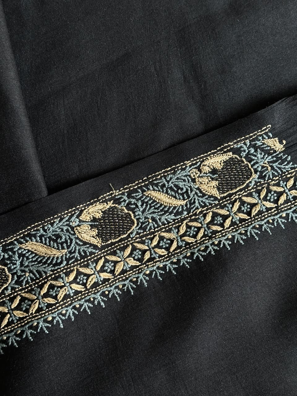 Black Shade Moonga Silk Chikankari Men’s Kurta Fabric