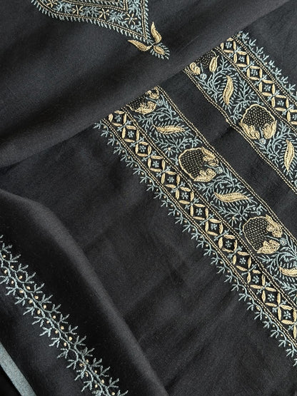 Black Shade Moonga Silk Chikankari Men’s Kurta Fabric