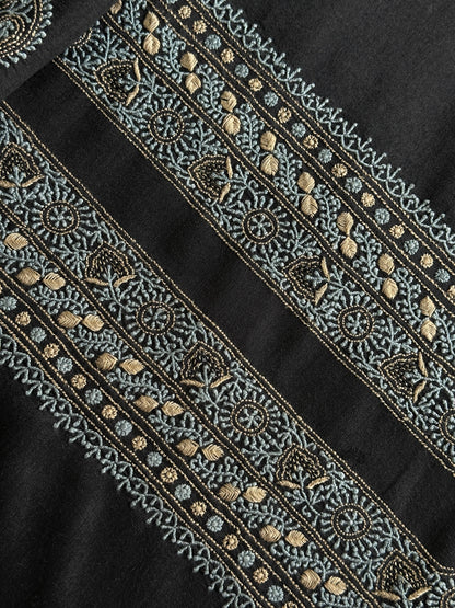 Black Shade Moonga Silk Chikankari Men’s Kurta Fabric