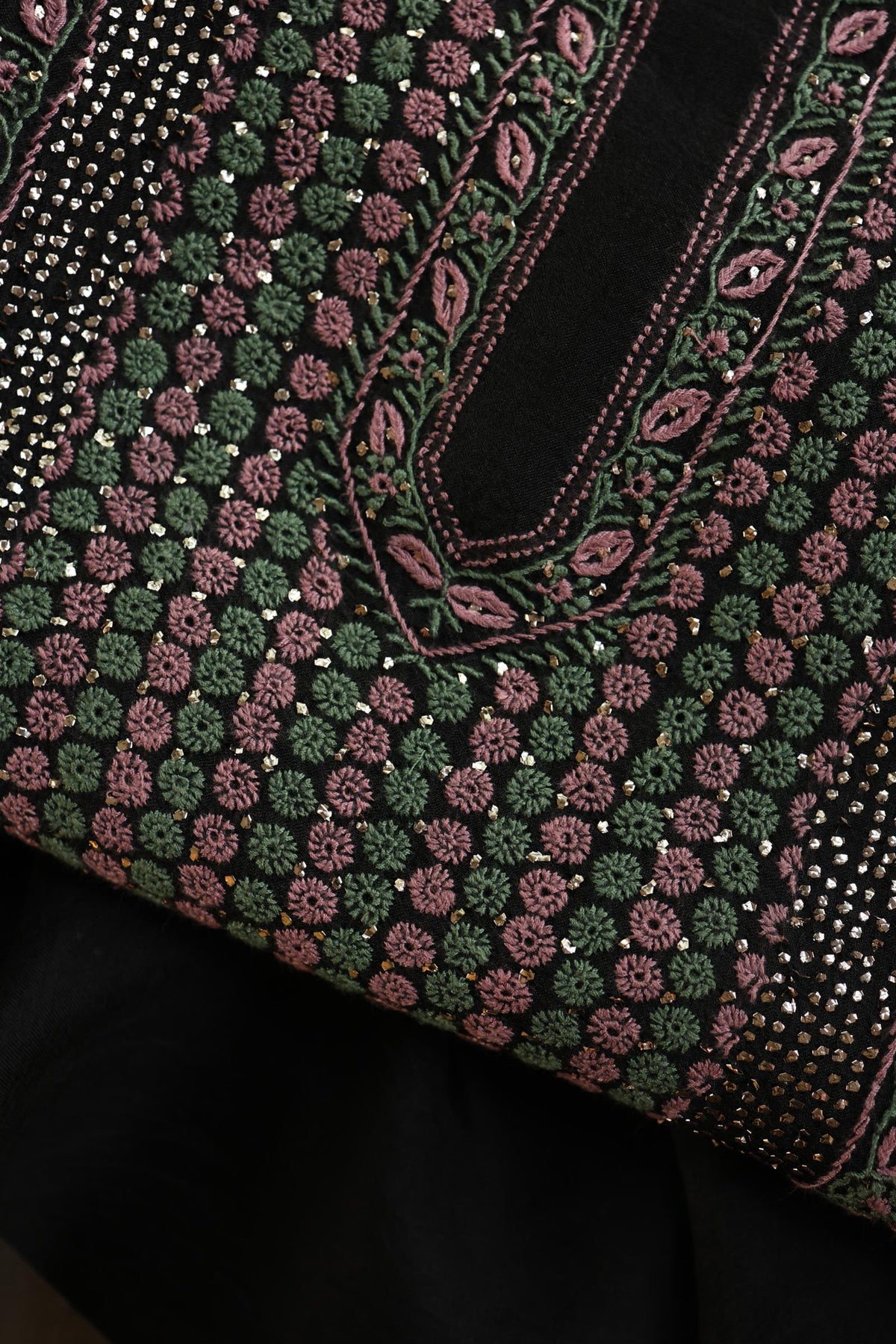 Black Shade Noor Organza Silk Chikankari With Kamdani Fabric