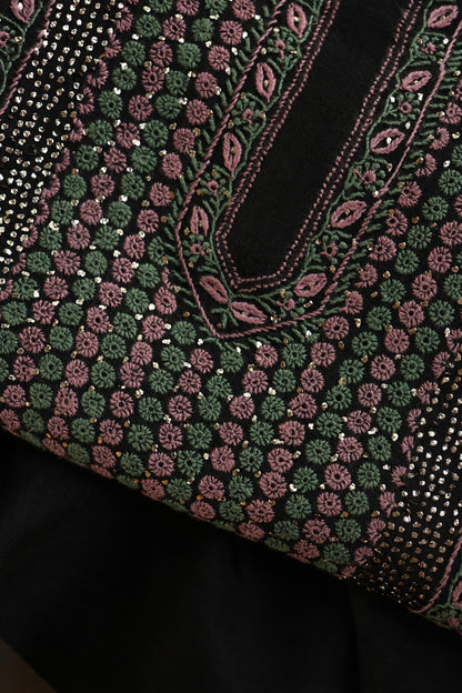 Black Shade Noor Organza Silk Chikankari With Kamdani Fabric