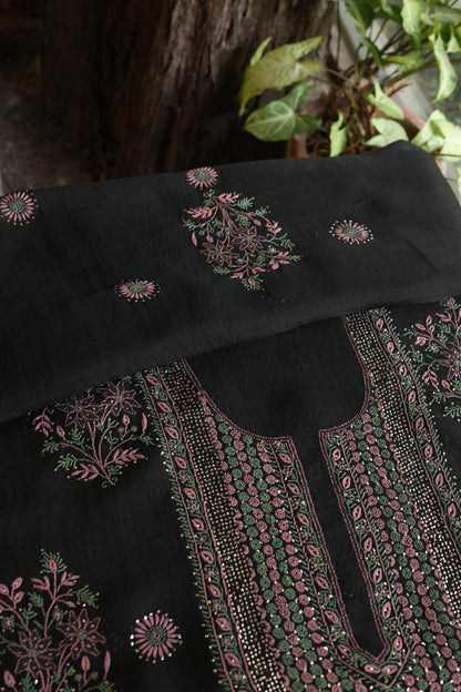 Black Shade Noor Organza Silk Chikankari With Kamdani Fabric