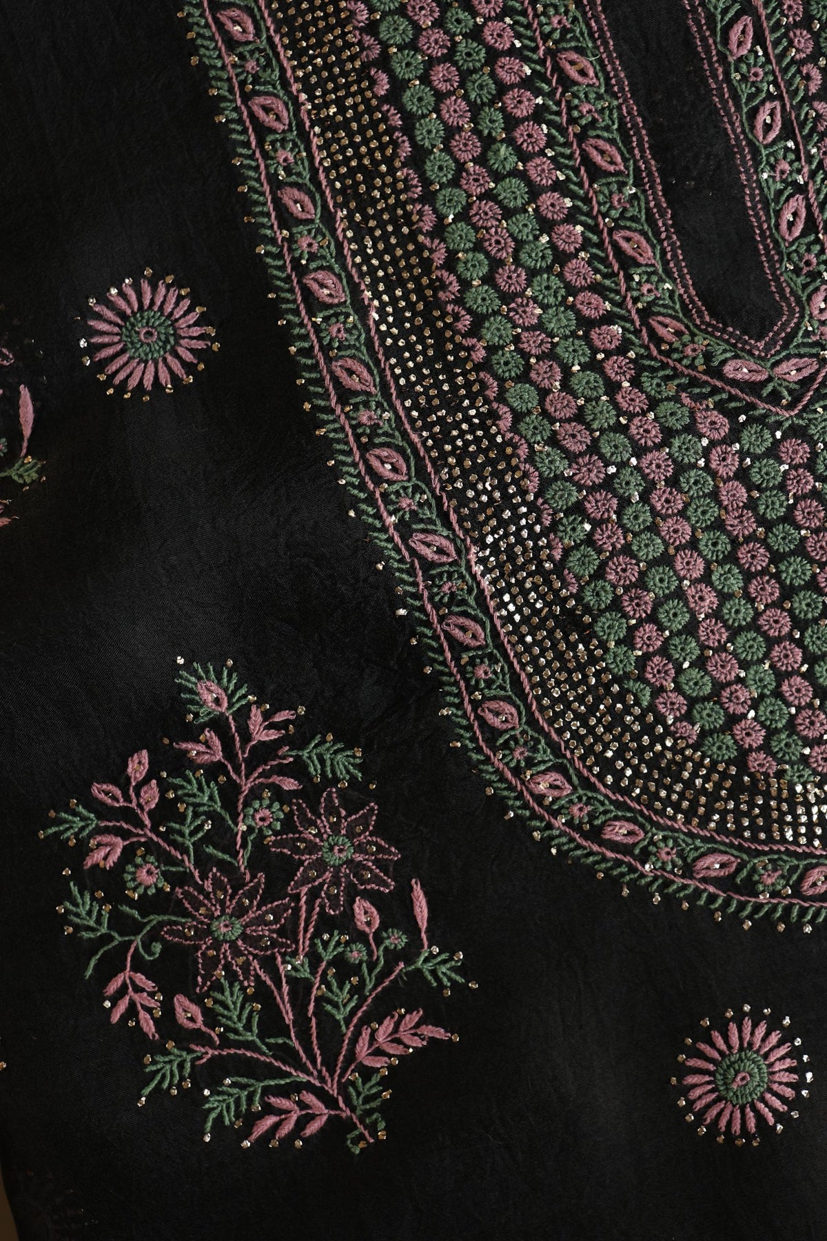 Black Shade Noor Organza Silk Chikankari With Kamdani Fabric