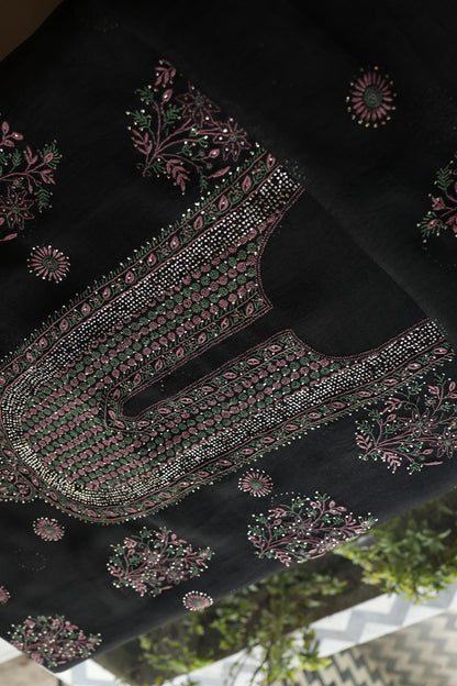 Black Shade Noor Organza Silk Chikankari With Kamdani Fabric