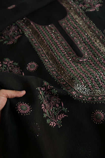 Black Shade Noor Organza Silk Chikankari With Kamdani Fabric