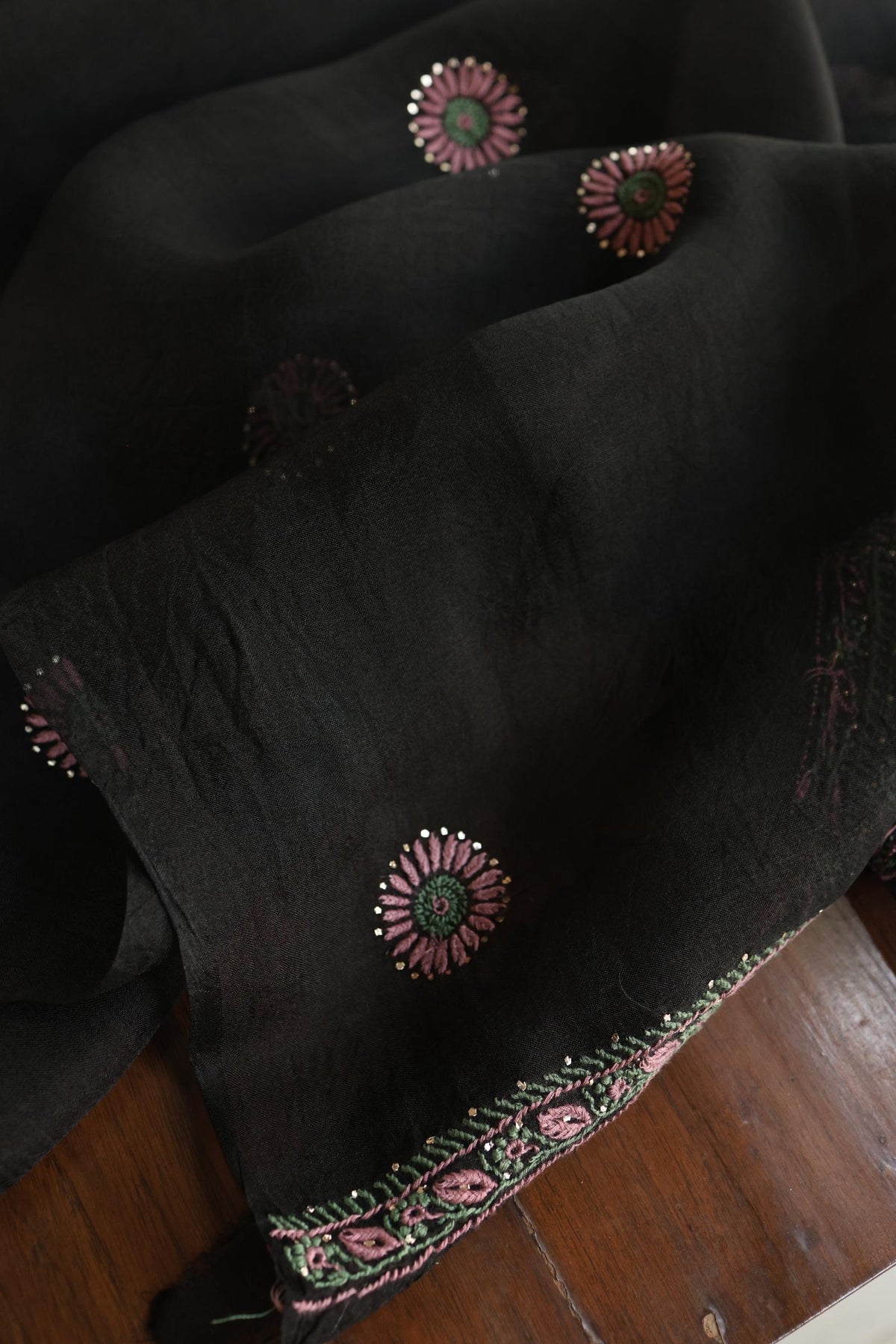 Black Shade Noor Organza Silk Chikankari With Kamdani Fabric